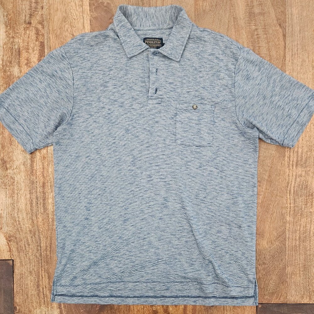 Pendleton Polo Mens M Blue Cotton Short Sleeve Casual Fishing Hiking Outdoors